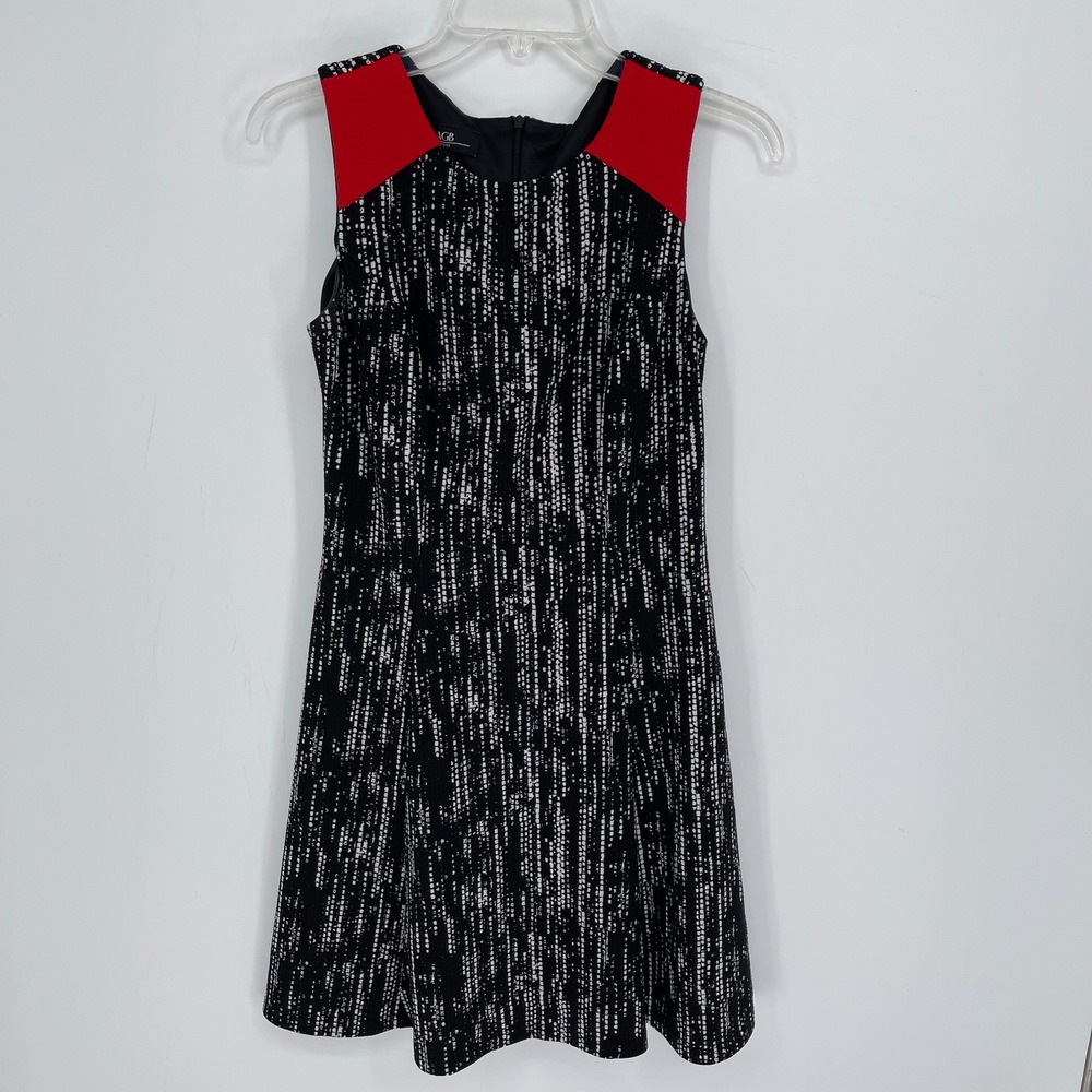 AGB Women's Black Red Geometric Textured Sleeveless Fit & Flare Dress Size‎ S